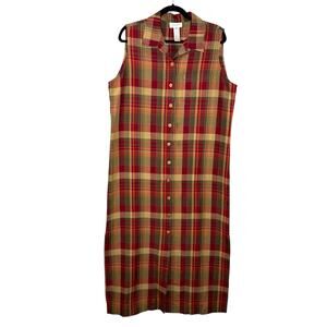 Vintage 90s Jones New York Silk Linen Plaid Midi Shirt Dress M Fall Lagenlook